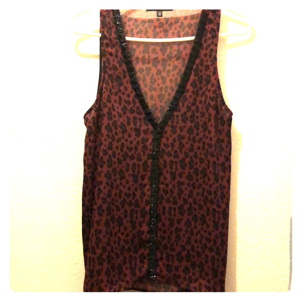 Sexy red leopard print beaded blouse